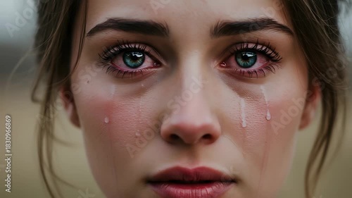 Wallpaper Mural Close-up Portrait of a Young Woman Crying, Emotional Distress and Vulnerability Depicted Torontodigital.ca