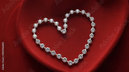 Diamond necklace in heart shape on red velvet