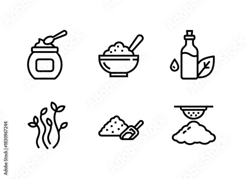 Nut Butter Bean Paste Nut Oil Bean Sprouts Nut Meal Bean Flour Minimal Bold Line Icon Set
