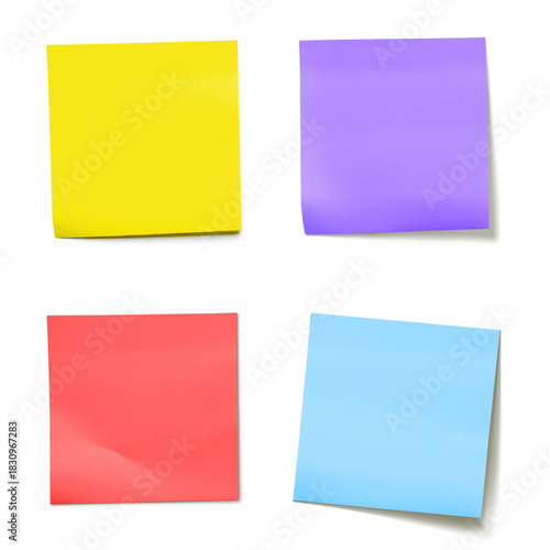 Four Color Sticky Notes Arranged in a Square Layout on transparent Background