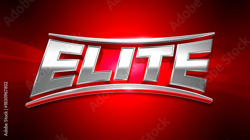 Shiny metallic word elite logo design on a vibrant red background with glow