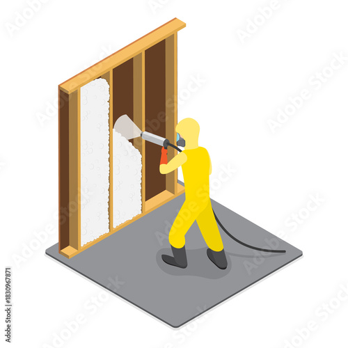3D Isometric Flat  Illustration of Spray Foam Insulation. Item 3