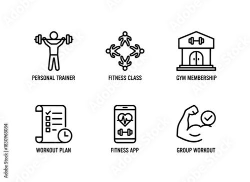 Personal Trainer Fitness Class Group Workout Gym Membership Workout Plan Fitness Icon Set