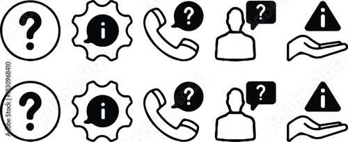 helpline information black line icons set vector design illustration 