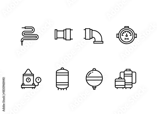 Plumbers Snake Pipe Insulation Water Meter Pressure Regulator Expansion Tank Icon Set