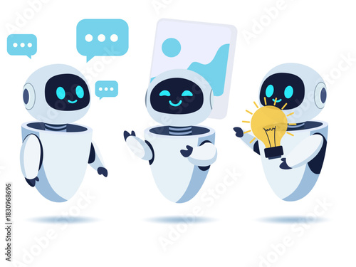 futuristic concept man talking ai chatbot computer screen artificial intelligence robot assistant online customer support set illustration