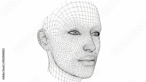 Wireframe Human Head - A Digital Representation of Artificial Intelligence.