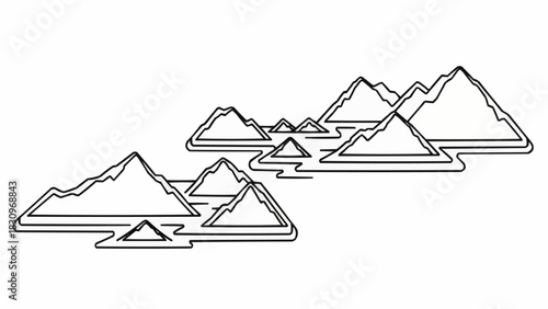 Minimalist Outline Drawing of Abstract Mountainous Landscape with Peaks and Valleys.