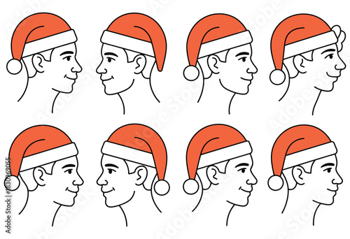 Festive hat silhouettes of diverse people in profile view, vector illustrations showcasing celebration, cultural diversity, party themes, holiday events, joyful gatherings, and vibrant seasonal 