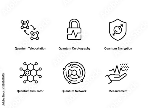 Quantum Teleportation Quantum Cryptography Quantum Encryption Quantum Simulator Quantum Research Icon Set