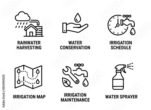 Rainwater Harvesting Water Conservation Irrigation Schedule Irrigation Map Irrigation Icon Set