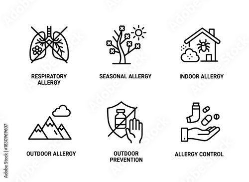 Respiratory Allergy Seasonal Allergy Indoor Allergy Outdoor Allergy Allergy Prevention Icon Set