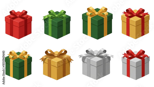 Set of colorful isometric gift boxes with bows for holidays and celebrations