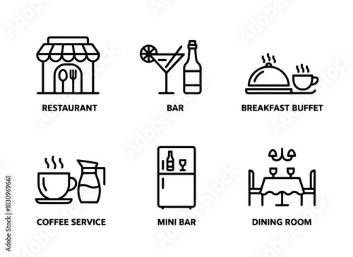 Restaurant Bar Breakfast Buffet Coffee Service Mini Bar Dining Room Minimal Bold Icon Set