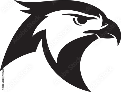 Black silhouette of a hawk head with sharp beak and eye falcon bird
