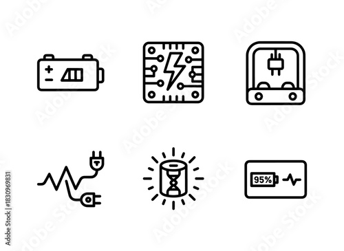 Robot Battery Power Module Charging Dock Power Cable Energy Cell Battery Monitor Icon Set