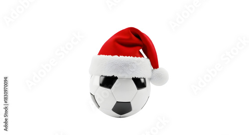 Santa Claus Hat with Soccer Ball – Christmas Sports Concept Isolated