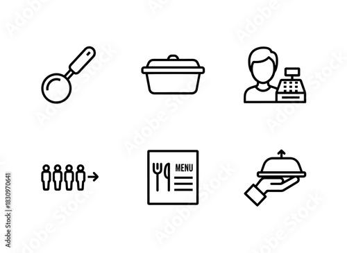 Serving Spoon Food Container Cashier Cafeteria Queue Lunch Menu Tray Pickup Minimal Icon Set