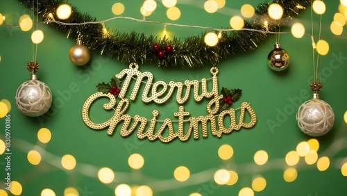 Christmas tree with baubles white golden lights  marry charismas card haappy . stock photo file. 