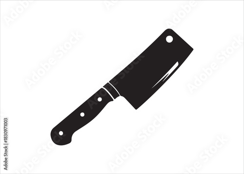 Black cleaver knife silhouette isolated on white background kitchen utensil