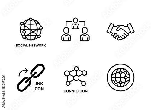 Social Network Connected People Handshake Link Icon Connection Dot Minimal Bold Line Icon Set