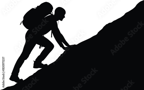 vector silhouette of a young man climbing a mountain