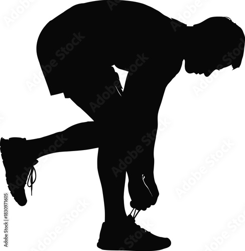 vector silhouette of a man tying his shoe laces 