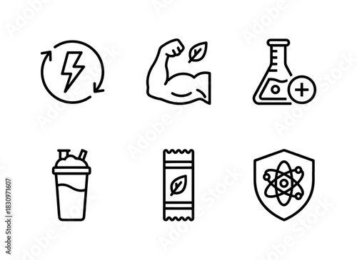 Sports Nutrition Energy Boost Recovery Supplements Protein Shake Nutritional Bar Icon Pack