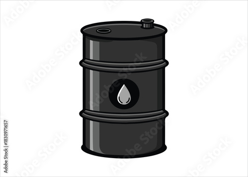 Black Oil Barrel Cartoon Graphic with Oil Drop Illustration Vector
