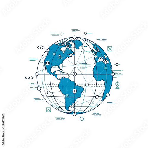 Global network connecting the world, showcasing technology and communication, a modern representation of global business and worldwide connectivity