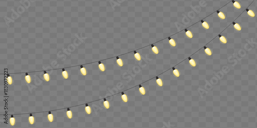 Holiday Lights  – Yellow String Lights in EPS,  and PNG Formats for Festive Design and Seasonal Decor