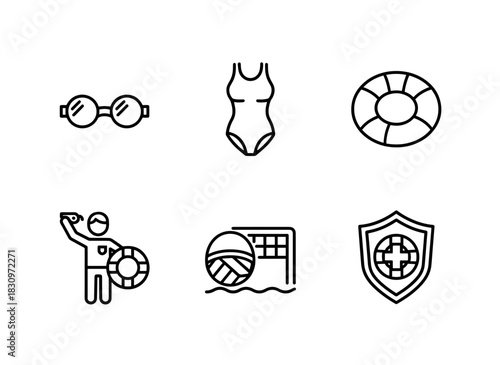 Swimming Goggles Swimwear Pool Float Swim Instructor Water Polo Swim Safety Minimal Bold Line Icon Set