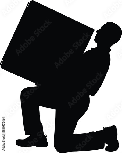 silhouette of a man lifting a heavy box