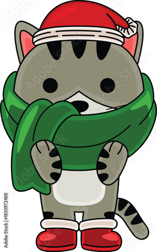 Cartoon Cat character celebrating Christmas