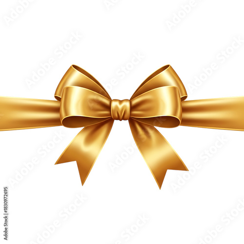 Elegant shiny golden satin gift bow with a ribbon tied in a classic knot, perfect for decorating presents and celebrating special occasions
