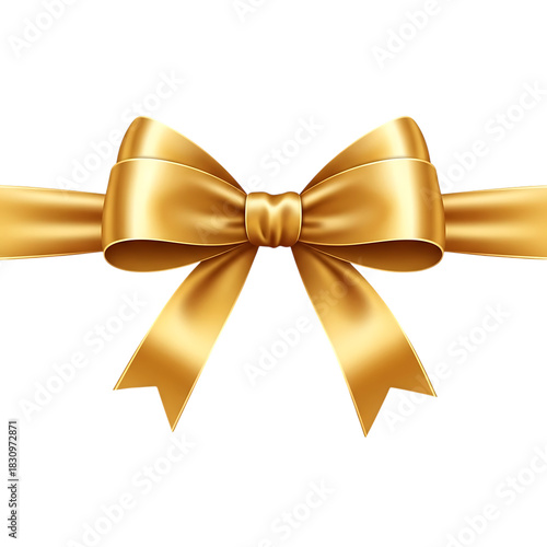Luxurious Golden Ribbon Bow for Elegant Gift Wrapping, Festive Event Decorations, and Premium Holiday Packaging Elements on a Clean White Background