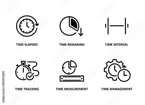 Time Elapsed Time Remaining Time Interval Time Tracking Time Measurement Time Management Icon Set