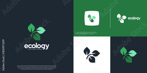 Company logo with a focus on natural products, health, recycling, and conservation, vector graphic template.