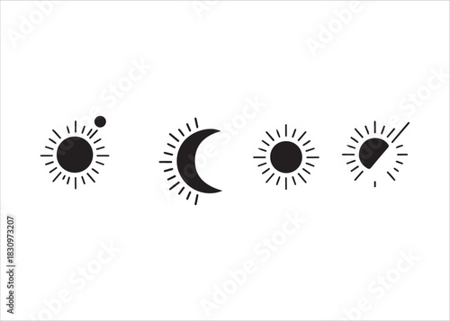 Celestial Bodies in Black and White Minimalist Sun and Moon Design