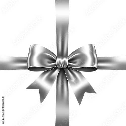 Elegant Silver Ribbon Bow on White Background - Perfect for Gifts, Holidays, and Celebrations