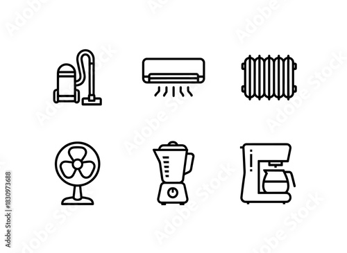 Vacuum Cleaner Air Conditioner Heater Fan Blender Coffee Maker Minimal Bold Line Icon Set