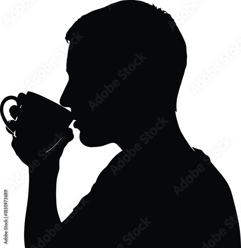 silhouette of a man drinking a cup of tea