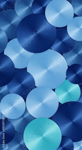 Abstract blue circles with a metallic effect create a dynamic and modern design.
