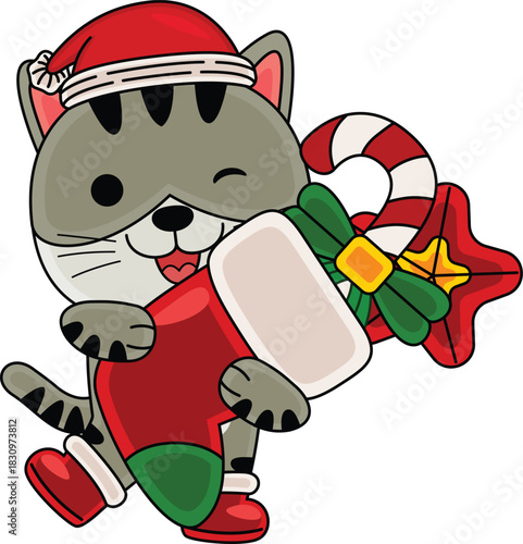 Cartoon Cat character celebrating Christmas