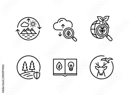 Water Cycle Air Quality Environmental Research Nature Reserve Environmental Monitoring Icon Set