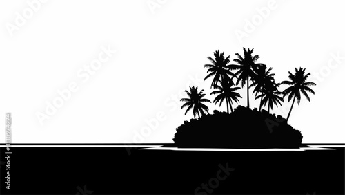 Tropical Island Silhouette with Palm Trees and Ocean Horizon.