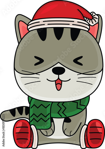 Cartoon Cat character celebrating Christmas