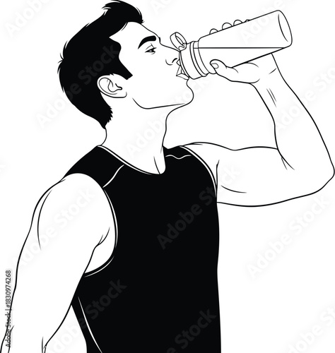 Silhouette man drinking water fitness pose