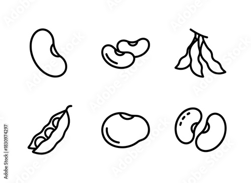 White Bean Cannellini Bean Edamame Broad Bean Butter Bean Red Bean Minimal Bold Line Icon Set