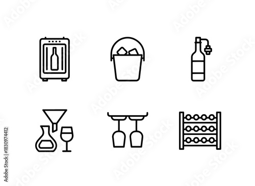 Wine Cooler Ice Bucket Wine Preservation Wine Aerator Wine Glass Holder Wine Storage Icon Set